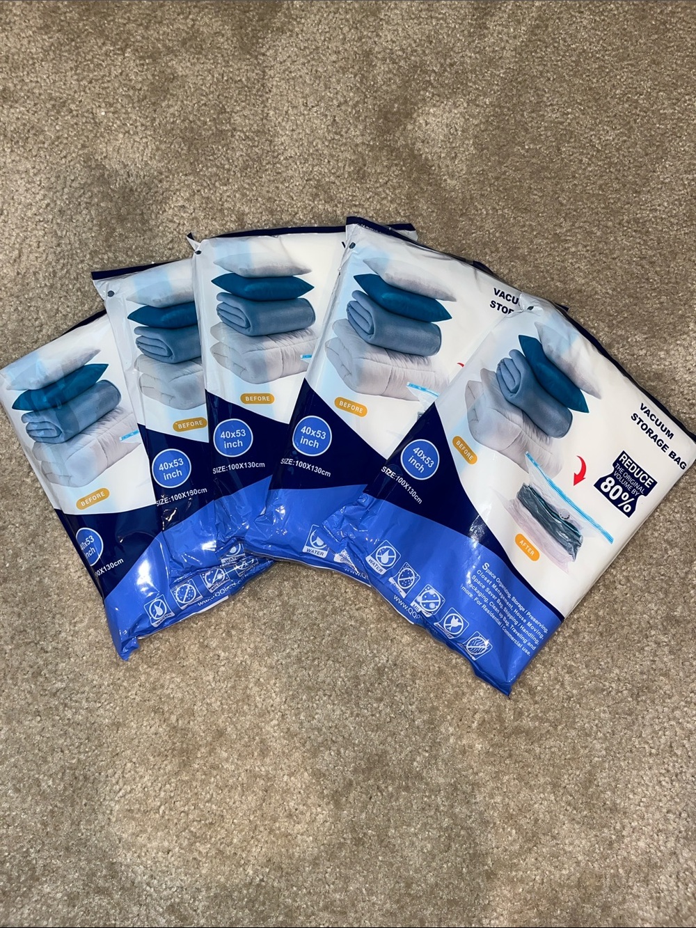 XXL Vacuum Storage Bags for Home Organization - Blue & White Set of 5